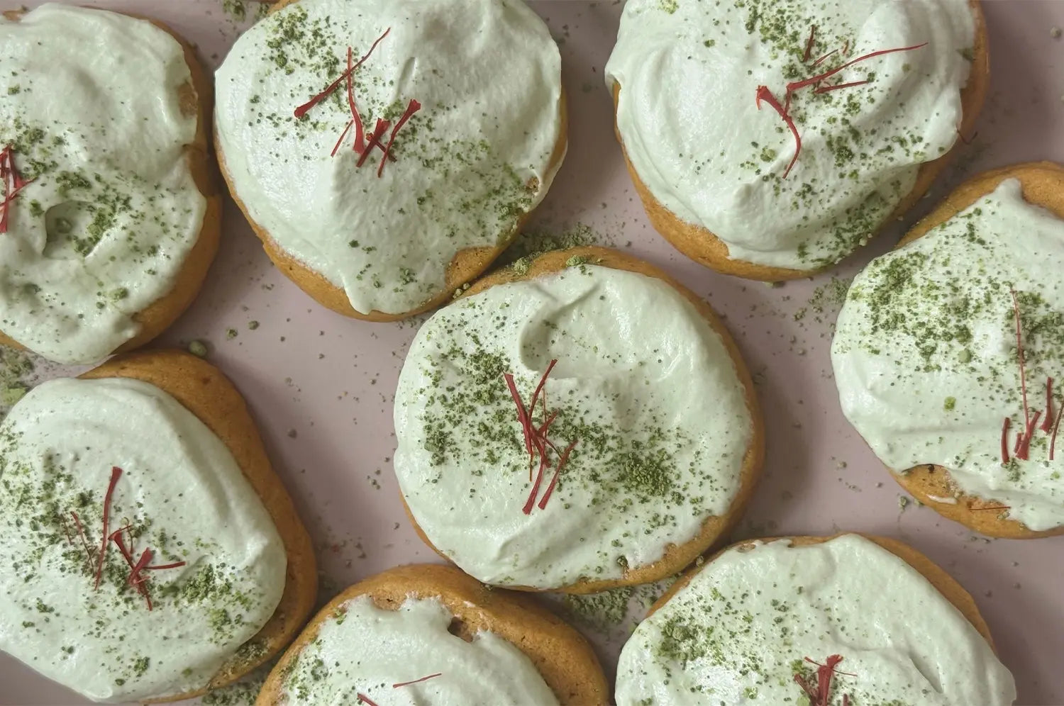 Overhead view of saffron cookies made with mood-supporting matcha-infused saffron by THE FULLEST.