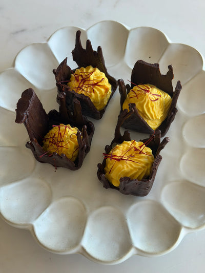 Chocolate Dessert Cups with Saffron Cream